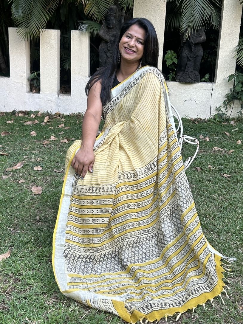 Pastel yellow Pure Cotton Printed Formal Saree