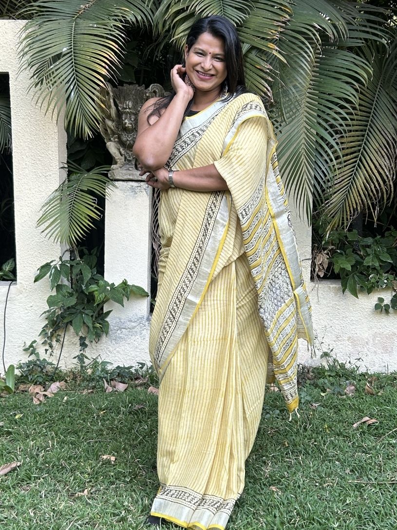 Pastel yellow Pure Cotton Printed Formal Saree