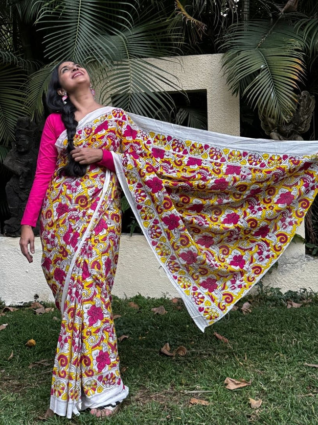 Pure Cotton Floral print Saree Hover Image