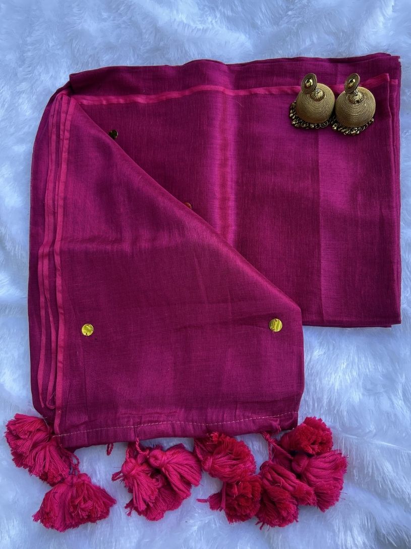 Pink tissue cotton Saree with Gold Gini Work