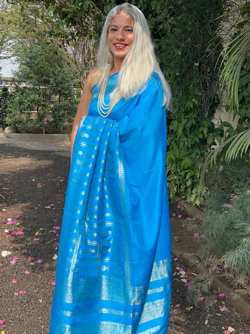 Royal Blue Silk saree with zari border