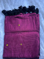 Wine Purple tissue cotton Saree with Gold Gini Work