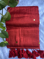 Red tissue cotton saree with Gold Gini Work