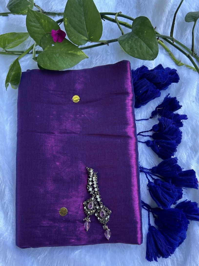 Purple tissue cotton Saree with Gold Gini Work
