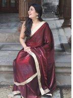Dark Maroon Tissue Silk Saree