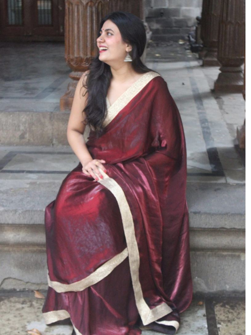 Dark Maroon Tissue Silk Saree