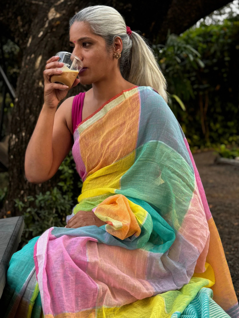 Pure Linen Multicolour Saree