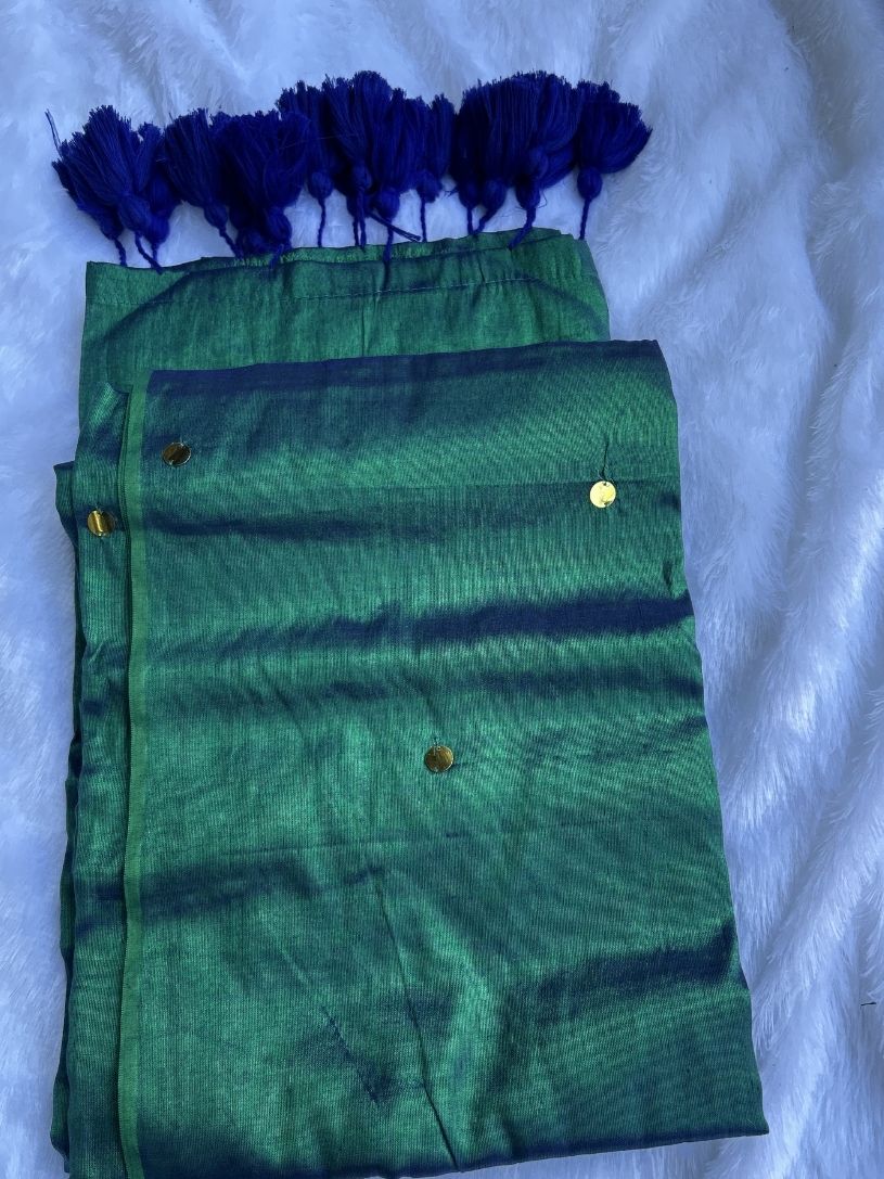 Peacock Blue tissue cotton Saree with Gold Gini Work