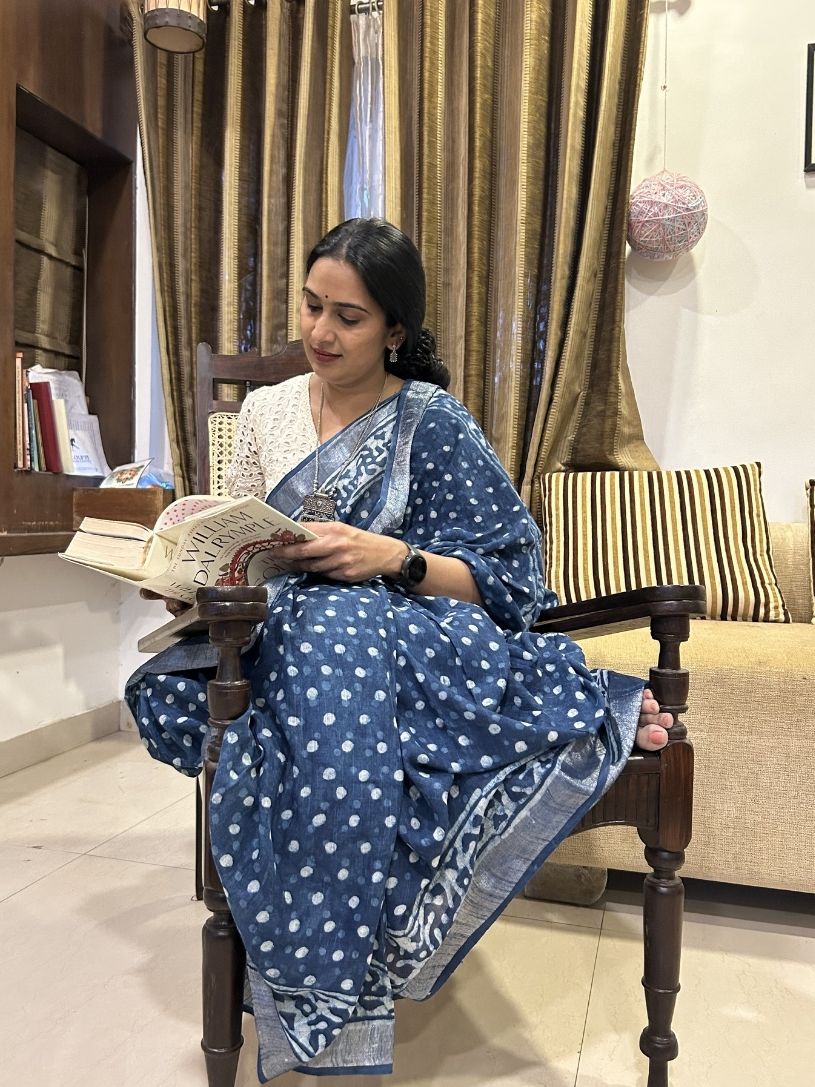 Indigo Pure Cotton Printed Formal Saree