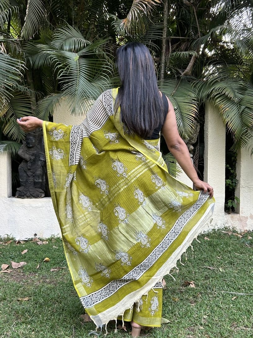 Olive Green Pure Cotton Printed Formal Saree