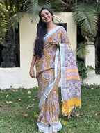 Soft Linen Cotton Saree with Paisley Print