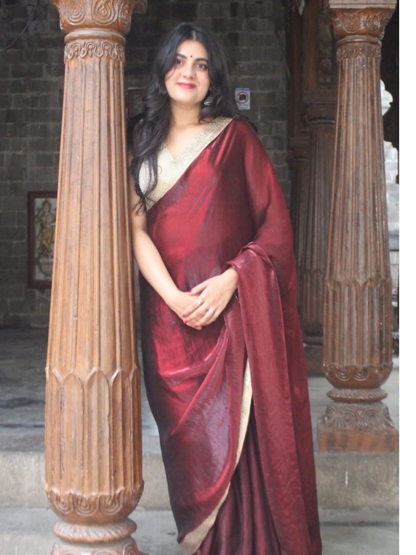 Dark Maroon Tissue Silk Saree