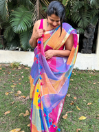 mutlicolor pure linen saree