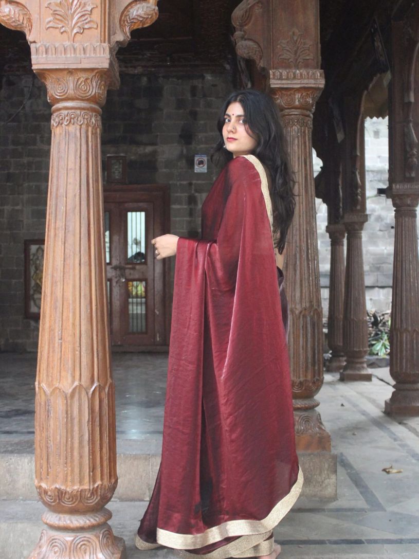 Dark Maroon Tissue Silk Saree