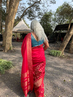 Red silk saree with zari border