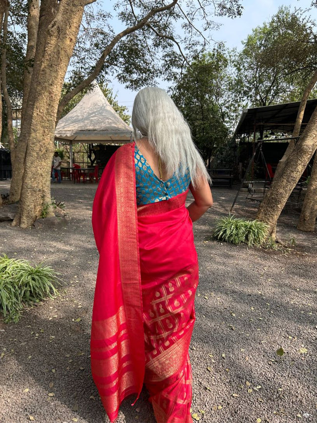 Red silk saree with zari border Main Image