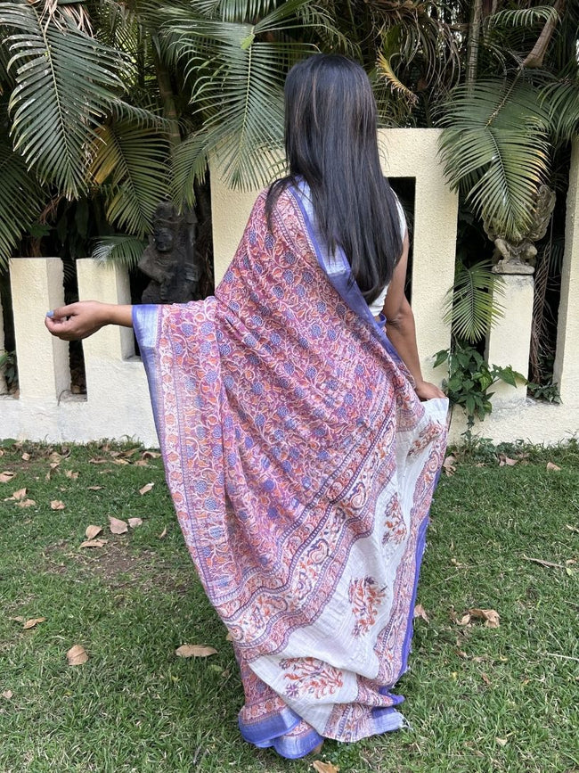 Purple Soft Linen Cotton Saree Main Image