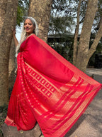 Red silk saree with zari border