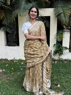 Brown Pure Cotton  Handblock Printed Formal Saree