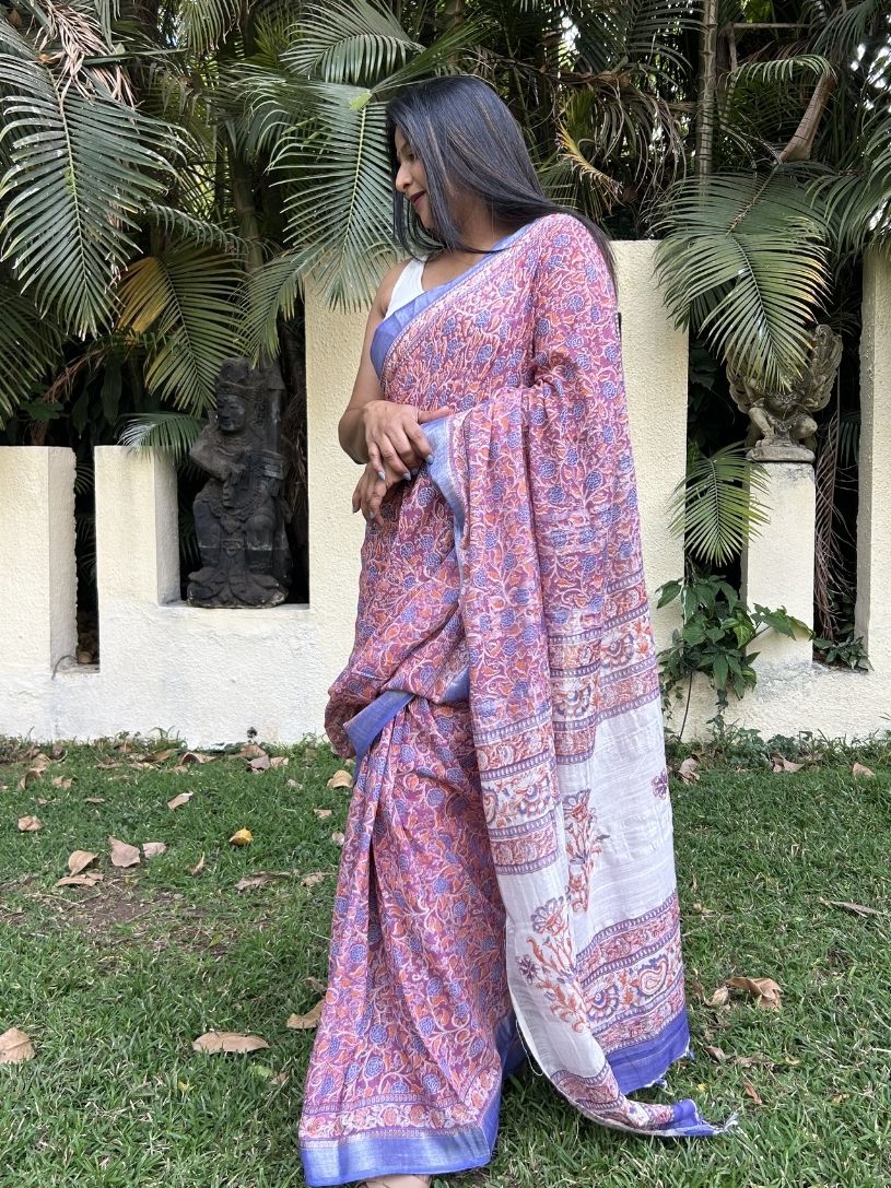 Purple Soft Linen Cotton Saree