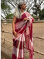Red and Pink Multicolor Pure Linen Saree