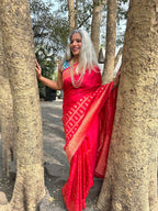Red silk saree with zari border
