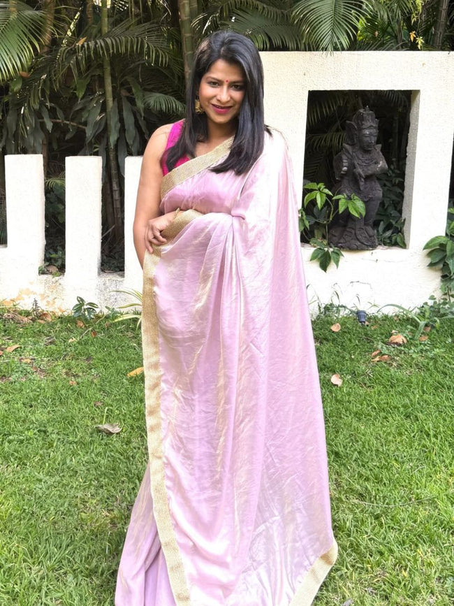 Blush Pink Tissue Silk Saree Hover Image