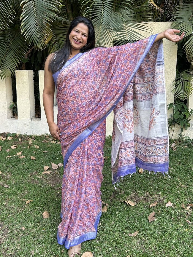 Purple Soft Linen Cotton Saree Hover Image