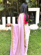 Blush Pink Tissue Silk Saree