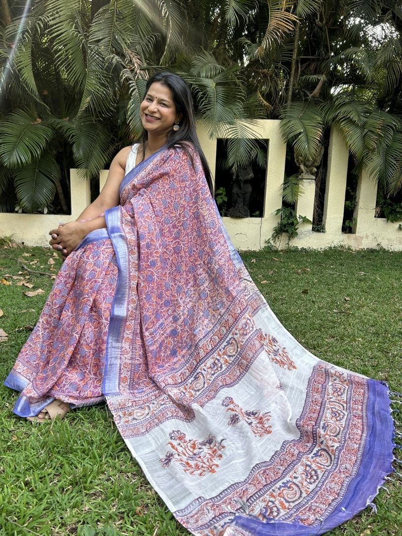 Purple Soft Linen Cotton Saree