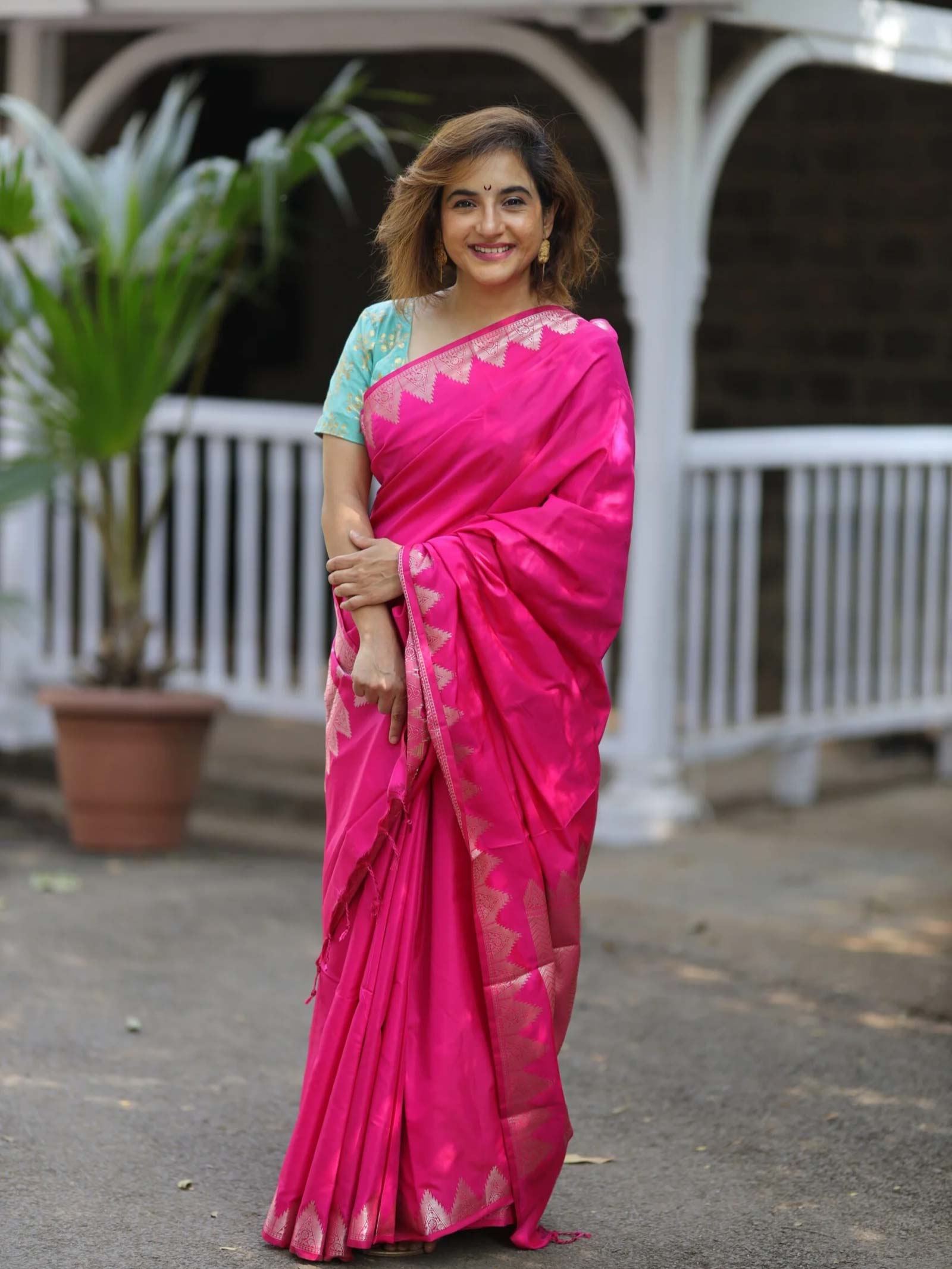 Fuchsia Pink Katan Silk Saree