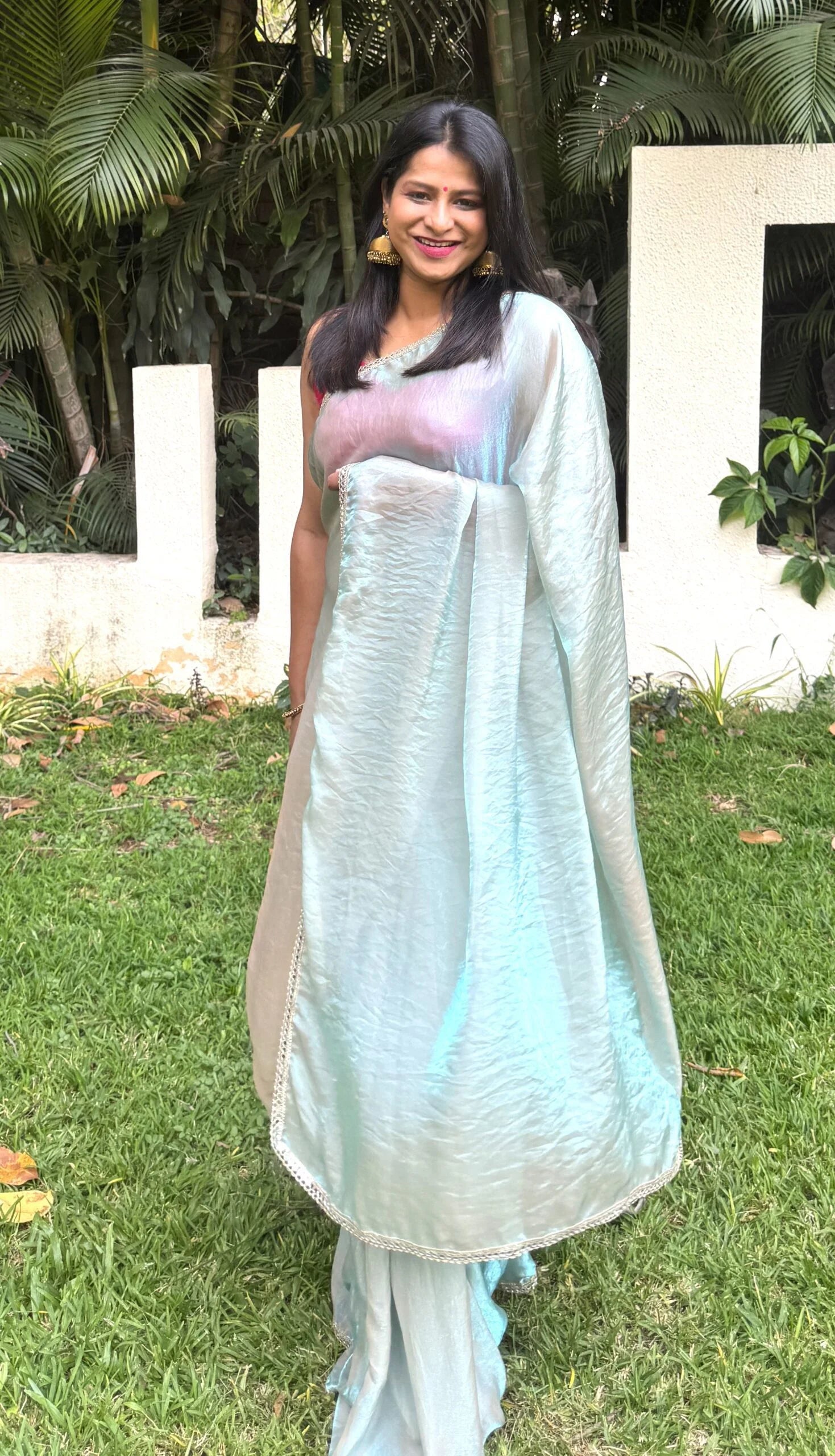 Powder blue Shimmer tissue silk saree