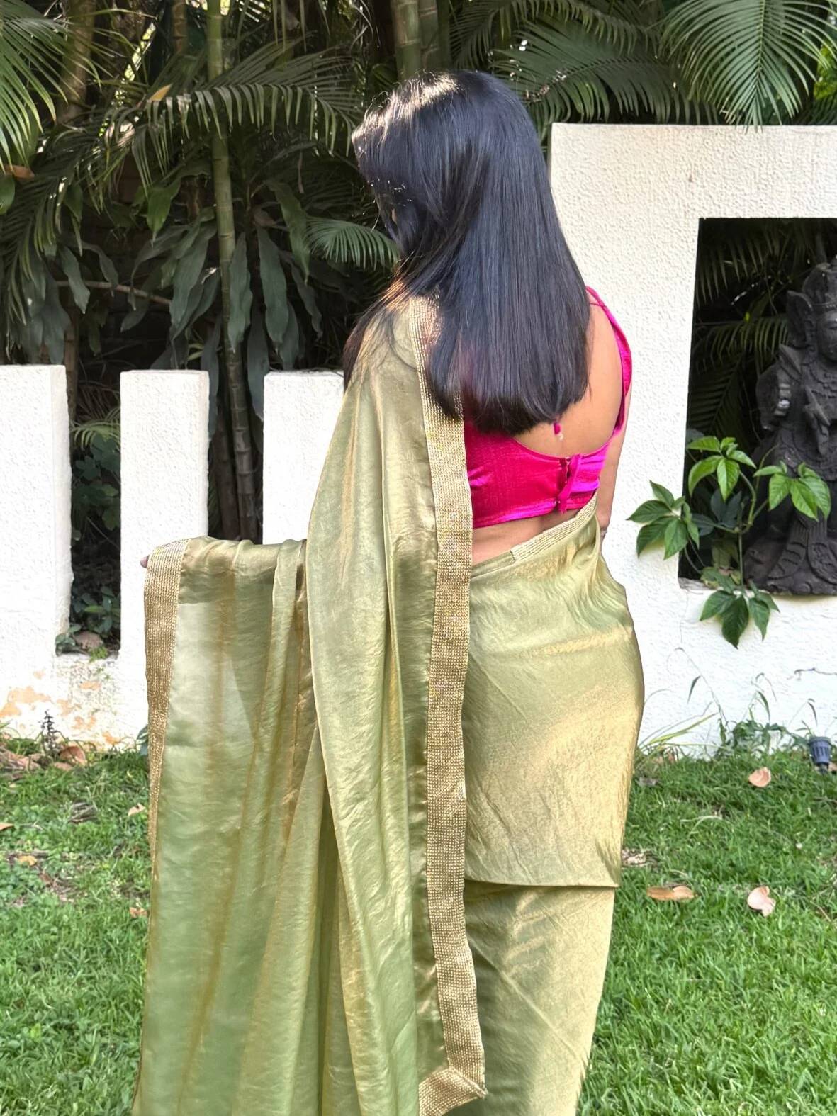 Green Shimmer Tissue Silk Saree
