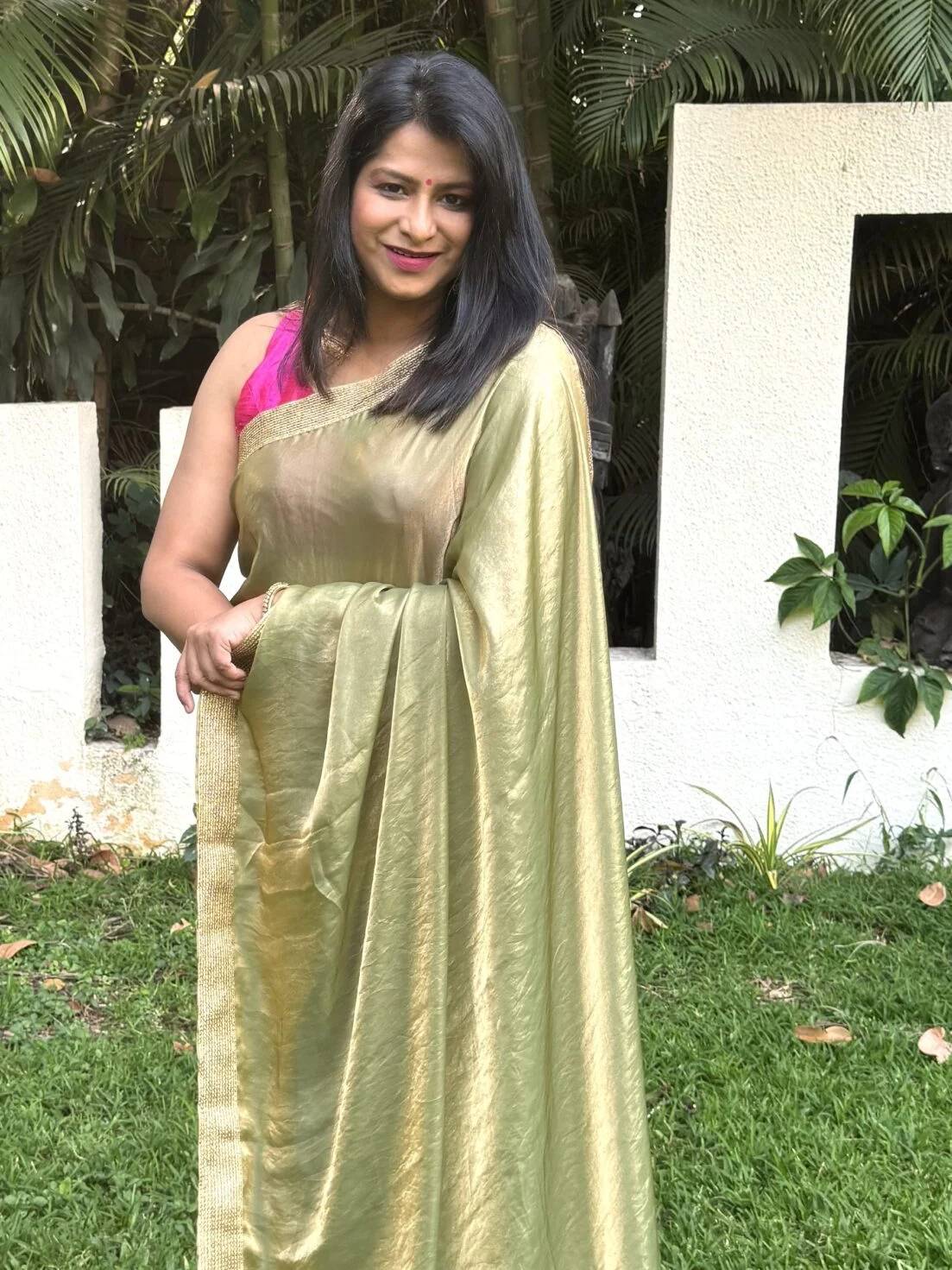 Green Shimmer Tissue Silk Saree