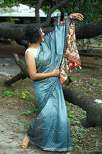 Teal Blue Saree with Kalamkari Pallu