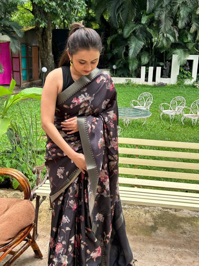 Classic Black Soft Tussar Silk Saree Main Image