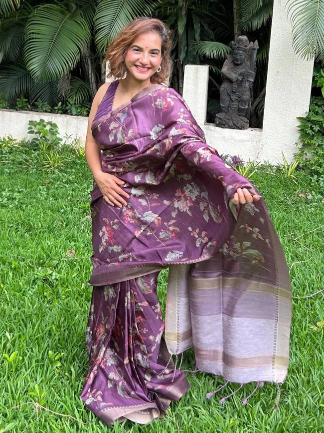 Mauve Soft Tussar Silk Saree Hover Image