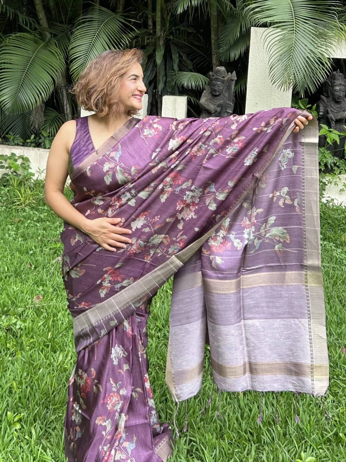 Mauve Soft Tussar Silk Saree