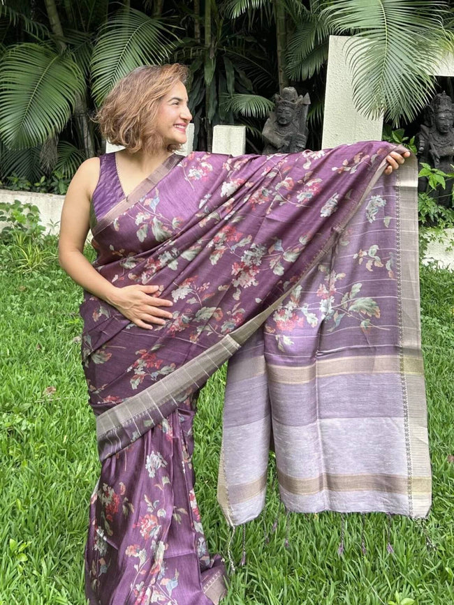 Mauve Soft Tussar Silk Saree Main Image